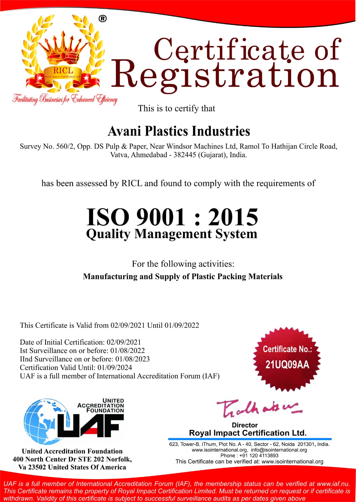 I.S.O Certified